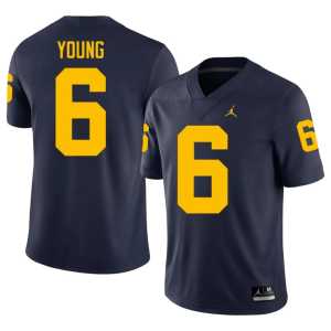 Men Jordan Young Wolverines Navy #6 College Football Stitched Jerseys 190257-985 - Image 1
